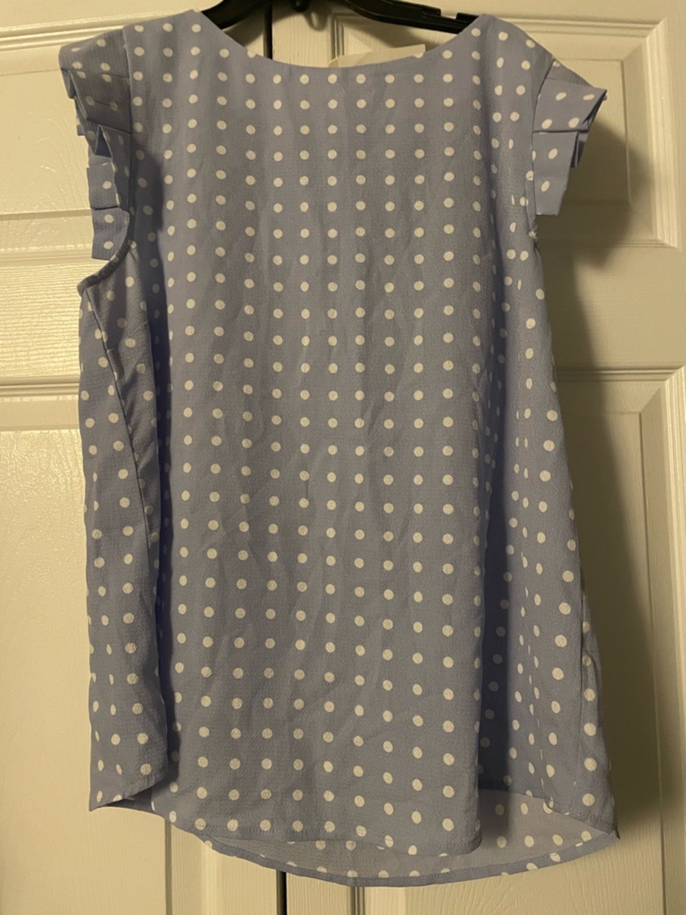 Light Blue Polka Dot Flutter Sleeve Top